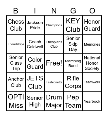 '76 Class Reunion Bingo Card