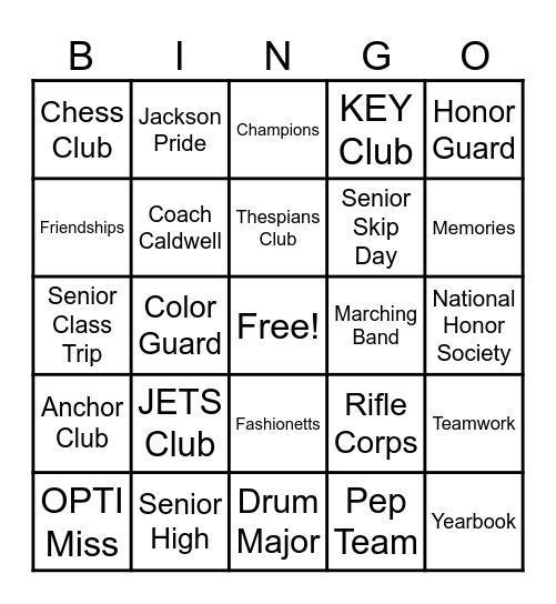 '76 Class Reunion Bingo Card