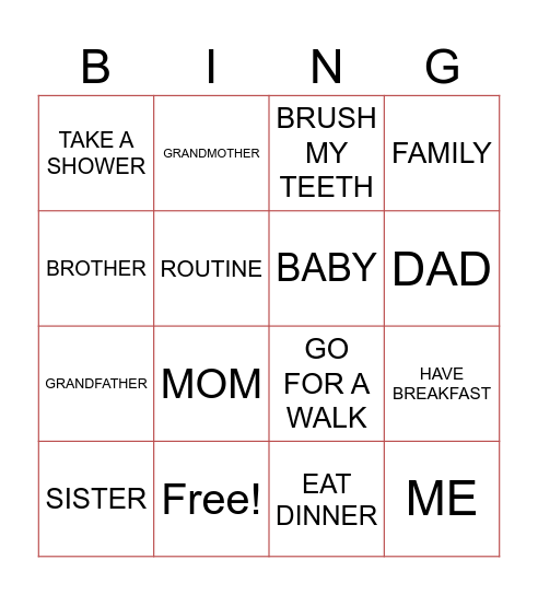 Daily Routines & Family Bingo Card