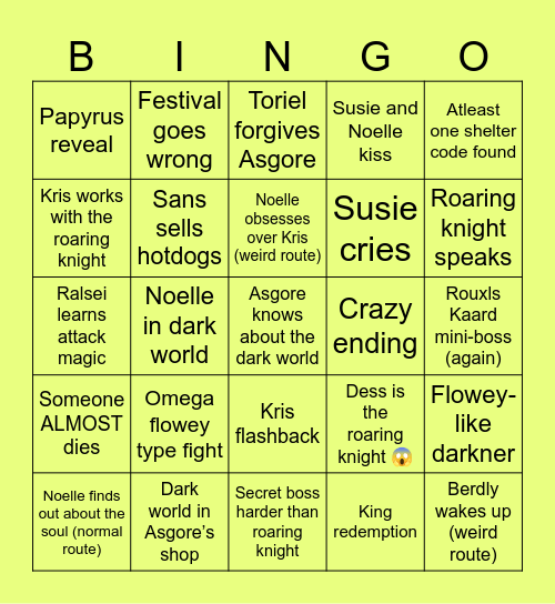 DELTARUNE Chapter 5 Bingo Card