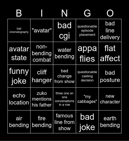 🅱️avatar 🅱️ingo Bingo Card