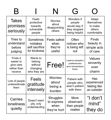 Adonis Bingo Card