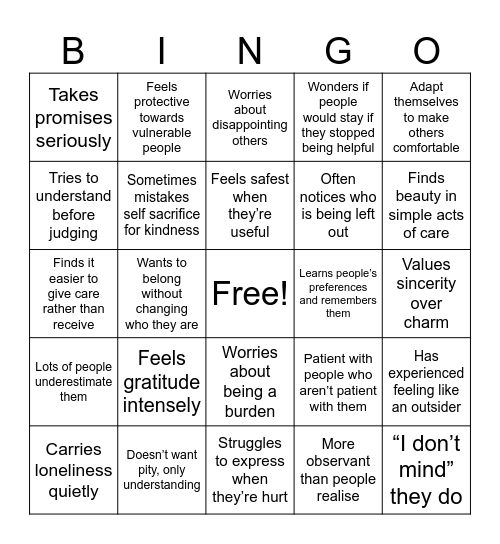 Adonis Bingo Card