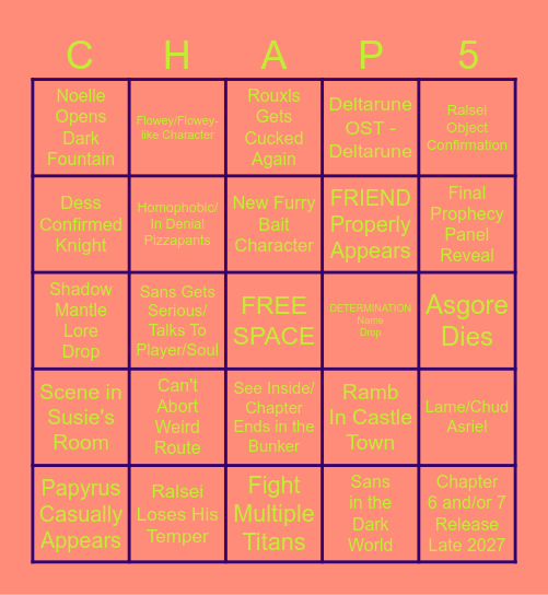 Deltarune Chapter 5 Bingo Card