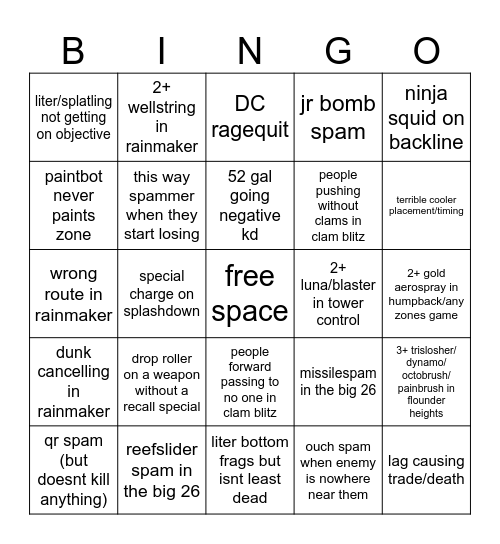 splatoon soloque bingo Card