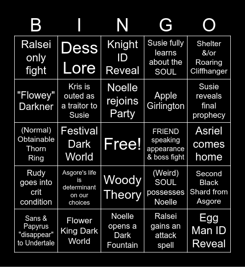 Final DELTARUNE Ch5 Predictions Bingo Card