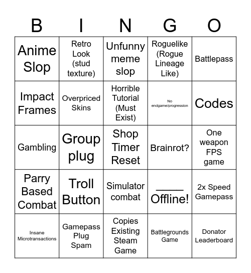 SLOP BINGO Card
