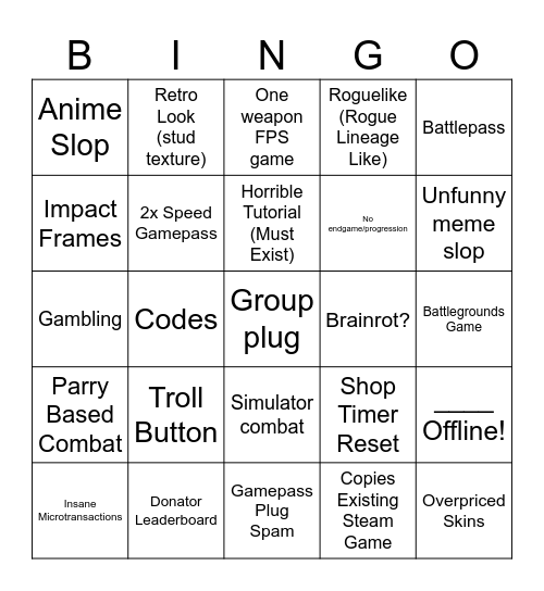SLOP BINGO Card