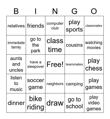 Let's Hang Out! Bingo Card