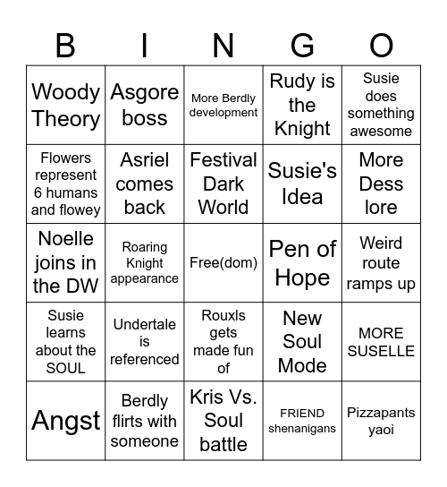 Deltarune Chapter 5 Bingo Card