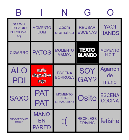 BINGO GAY Bingo Card