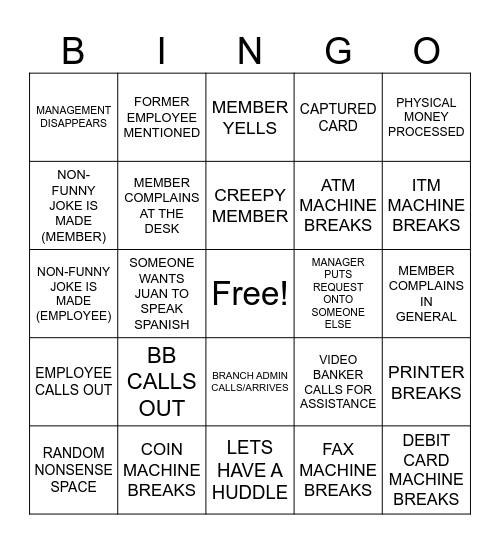 MONDAY MANIA BINGO Card