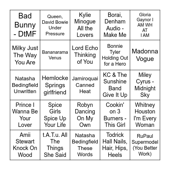 ★ Music Bingo w Bonnie Anne ★ Bingo Card