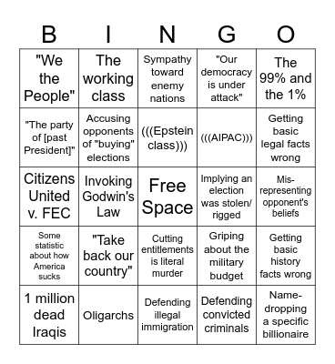 Slopulist Bingo Card