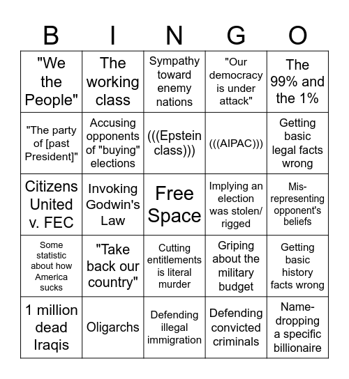 Slopulist Bingo Card