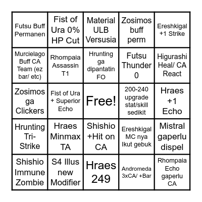 Illustrious Bingo Card