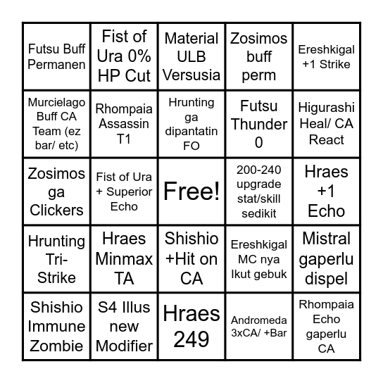 Illustrious Bingo Card