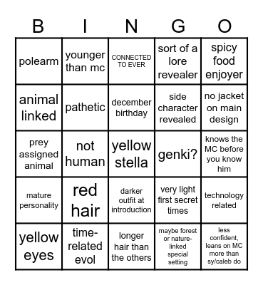 6th Love Interest Bingo Card