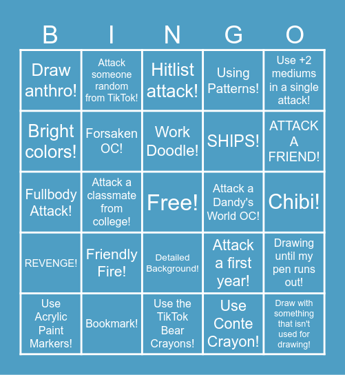 ALunarianReality's 2026 ArtFight BINGO! Bingo Card