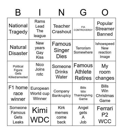 2026 bingo Card