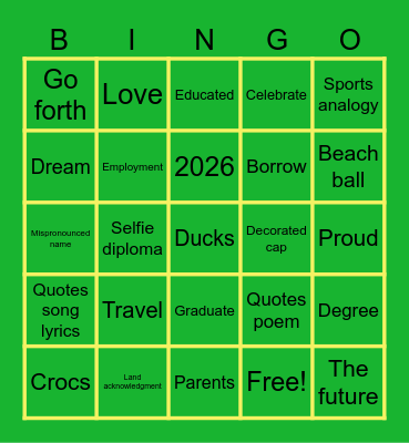 Oliver 2026 Bingo Card