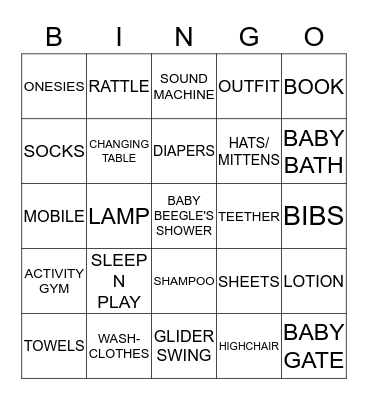 Baby Beegle's Gift Bingo Card