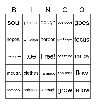 /oe/ sound Bingo Card
