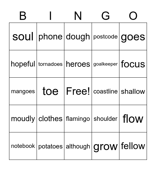 /oe/ sound Bingo Card