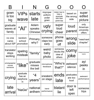Graduation 2026 Bingo Card