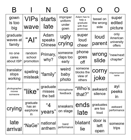 Graduation 2026 Bingo Card