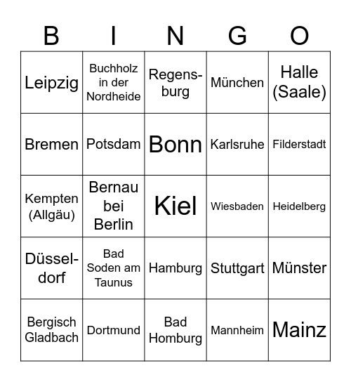 Städtebingo Card
