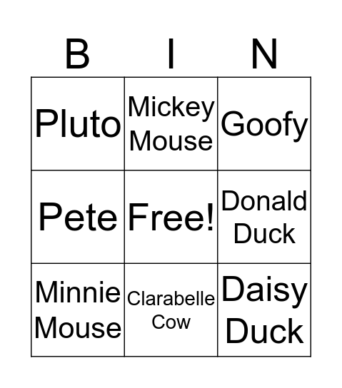 Mickey Mouse ClubHouse  Bingo Card