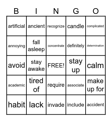 You Need More Sleep Bingo Card