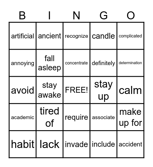 You Need More Sleep Bingo Card