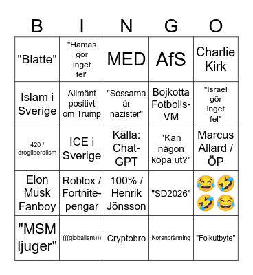 Sweddits sommarlovsbingo Card