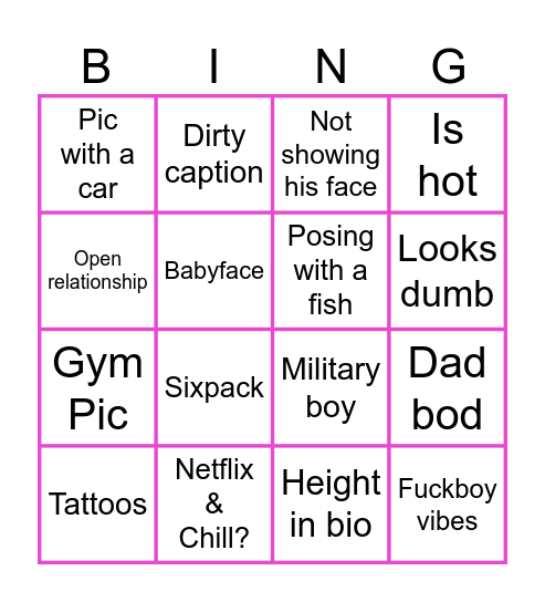 Tinder Bingo Card