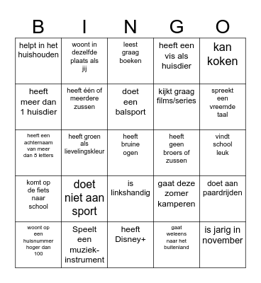 Kennismakingsbingo Card