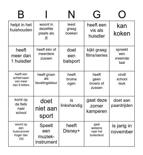 Kennismakingsbingo Card