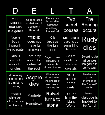 Deltarune Bingo Card