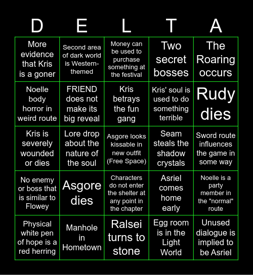 Deltarune Bingo Card