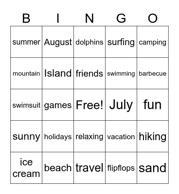 Holidays Bingo Card