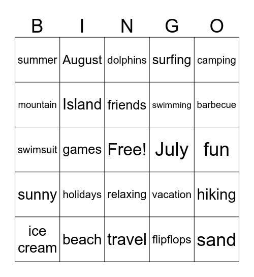 Holidays Bingo Card