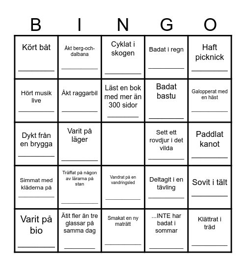 Hitta någon som..... i sommar Bingo Card