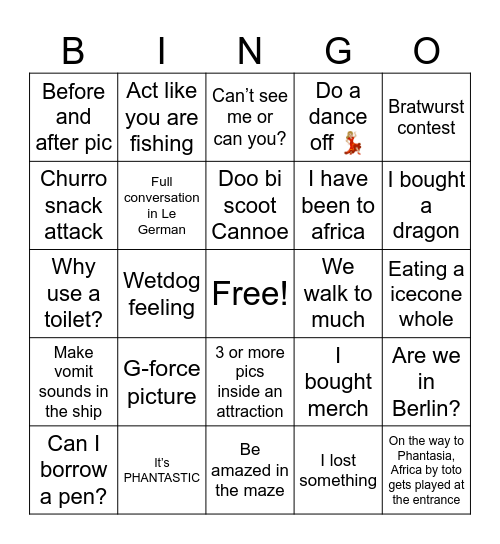 Phantasialand Foto Bingo Card