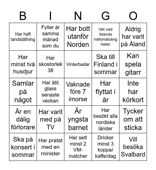 Hitta någon som... Bingo Card