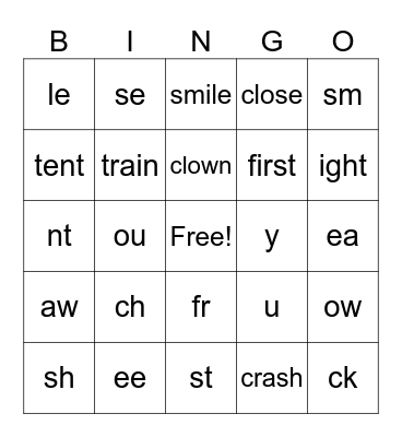 K-1 Phonics Bingo Card