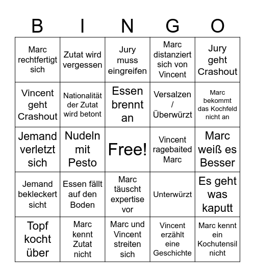 Marc und Vincent Kochstream Bingo Card