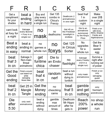 Frickbear's 3 BINGO Card