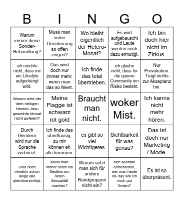 Pride Month Bullshit Bingo Card