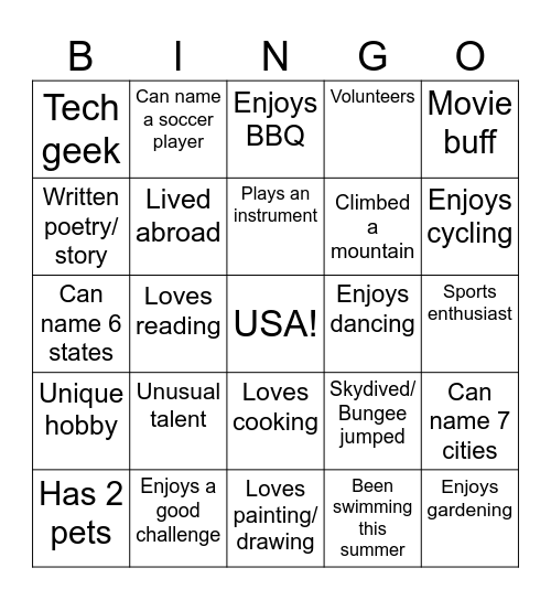 Meet Team USA! Bingo Card